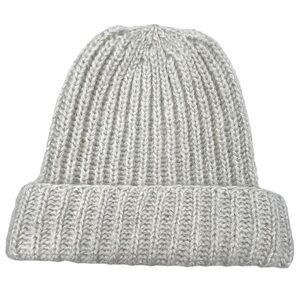 Eugenia Kim Silver & White Metallic Knit Beanie Mohair Wool Blend Woman’s Hat